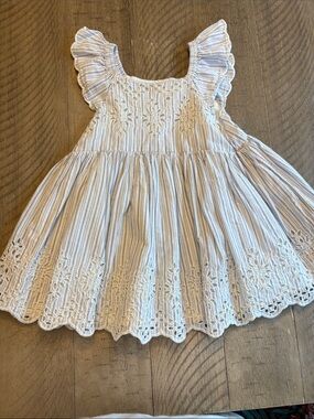 GAP White and Light Blue Striped Eyelet Dress